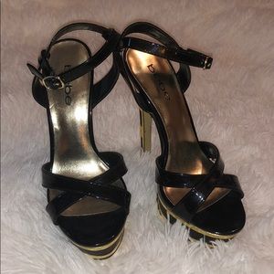 Black and Gold Bebe Heels